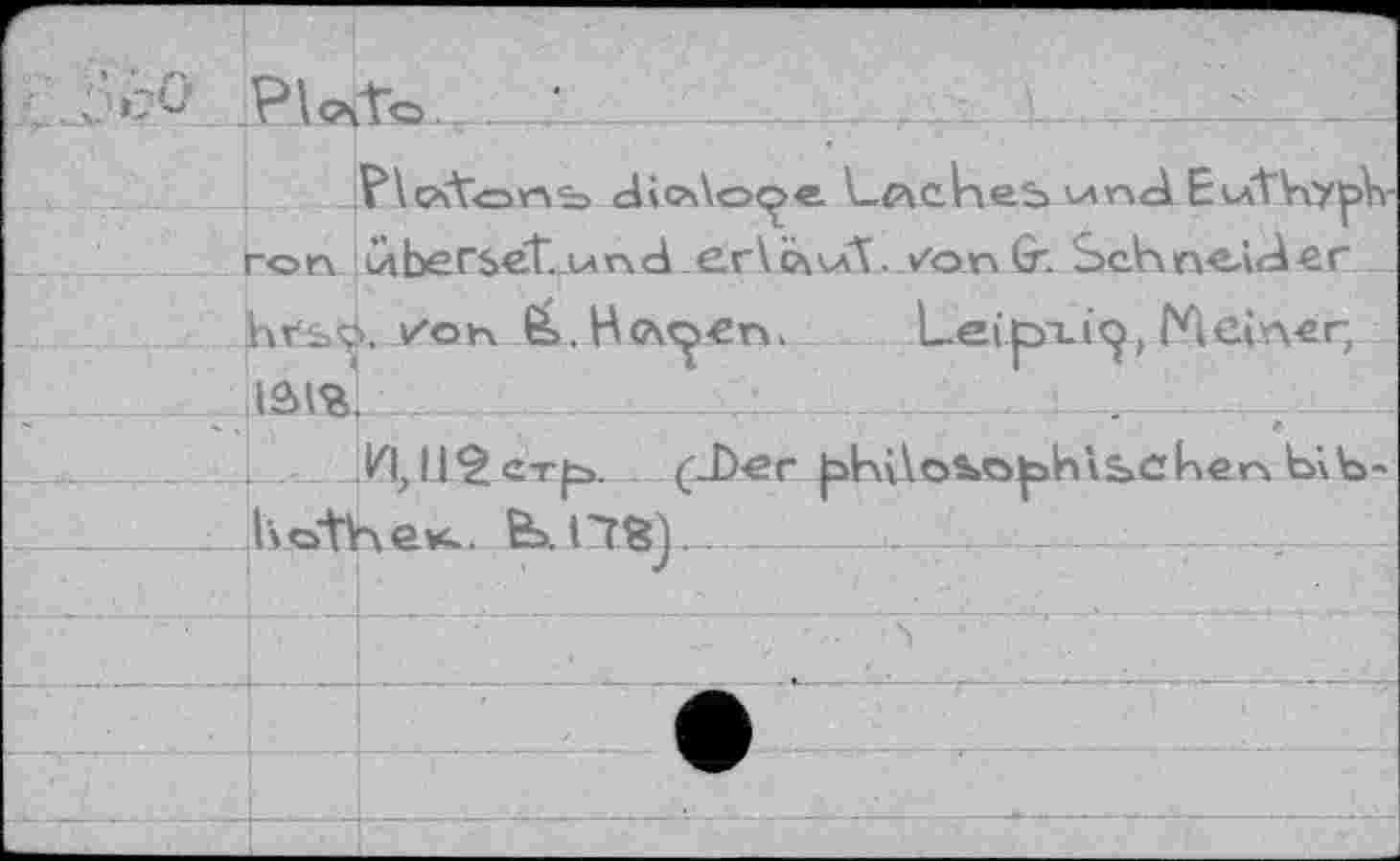 ﻿JPAo<îb—..___*__ ________ ...	- - -
P \ extort dicAo^xe. Lâches <nr\d Euthyp>Vi rorv nbersét und erAiXviV. vonfr. S>c.hr\«Àd£r jbtbp. /on 6>.Hc\^€n. Leipxixj, Mein-er,
............................. . .
.1	.	(J)-er philosophise кегч b\ b-
l\othô*.. B>.CT8Q,---- -----------------, ......